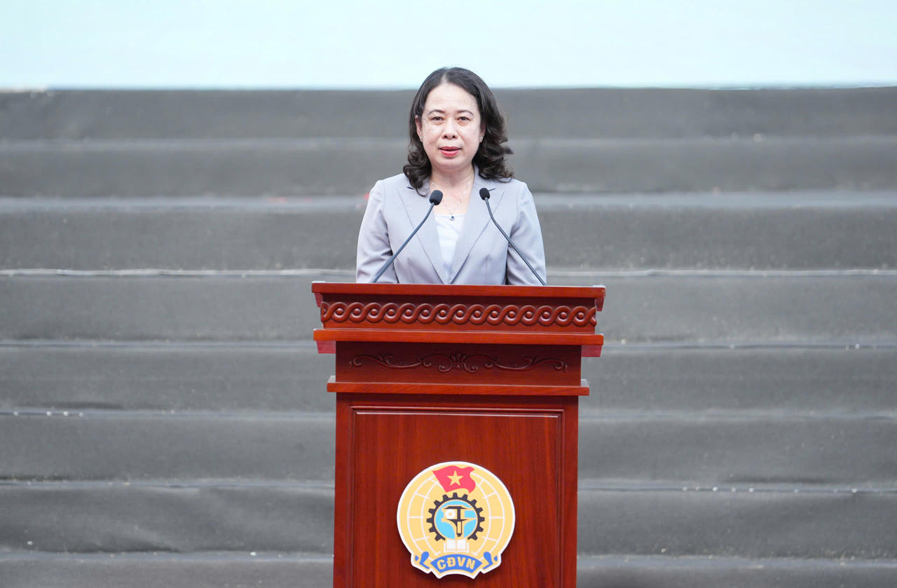 Phó Chủ tịch nước Võ Thị Ánh Xuân phát biểu tại lễ phát động Phong trào thi đua “Lao động giỏi, năng suất cao, thu nhập tốt”