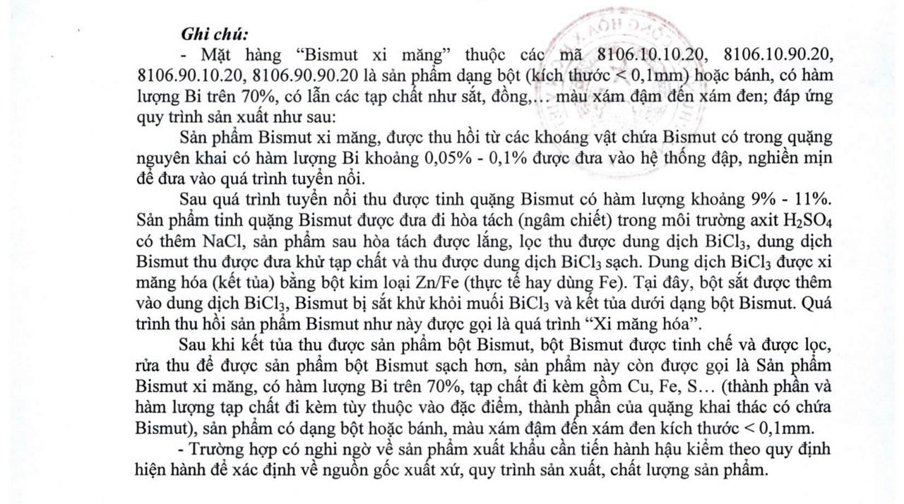 Giảm thuế xuất khẩu khoáng fluorite, áp thuế 0% với bismut xi măng