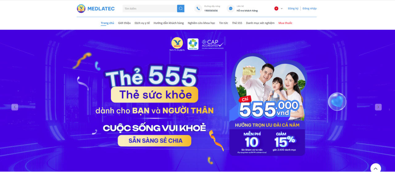 Giao diện website chính thức của MEDLATEC.
