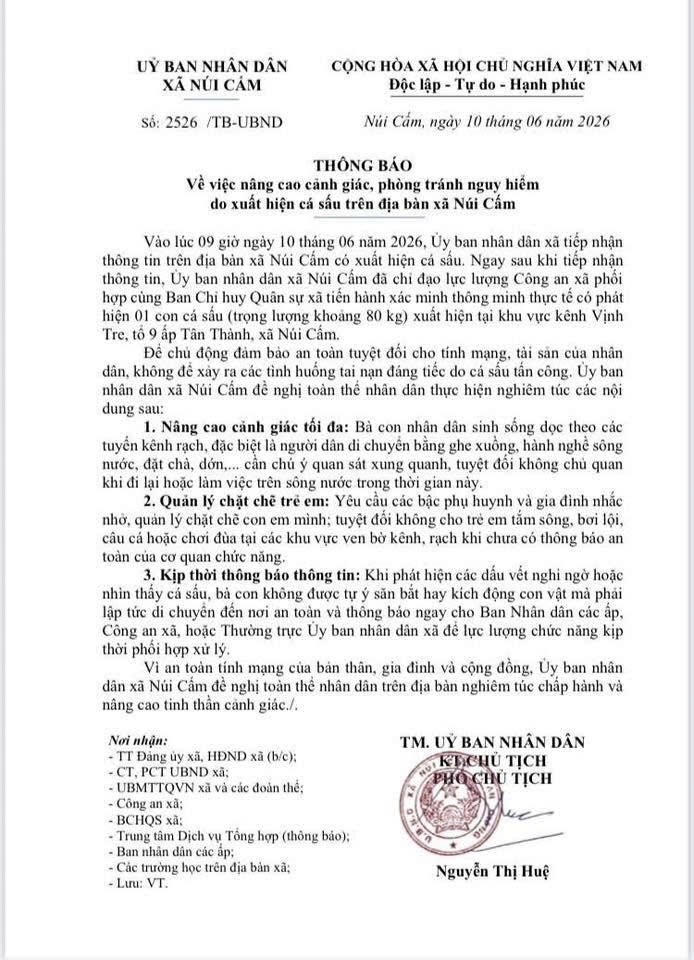 Thông báo của UBND xã Núi Cấm