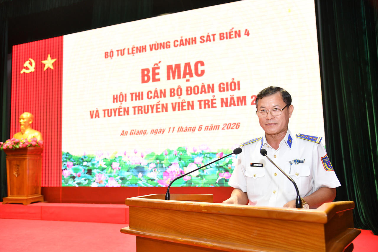 Đại tá Nguyễn Thái Dương - Ủy viên Ban Thường vụ Đảng ủy, Phó Chính ủy Bộ Tư lệnh Vùng Cảnh sát biển 4, Trưởng ban tổ chức phát biểu Bế mạc Hội thi.