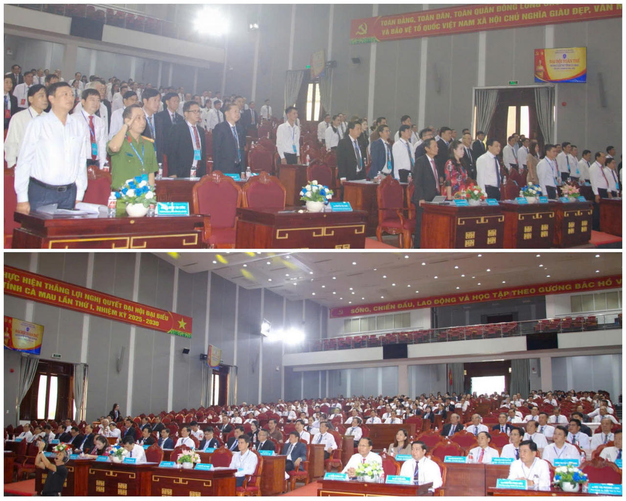 Đại biểu tham dự và thực hiện nghi thức chào cờ tại Đại hội.