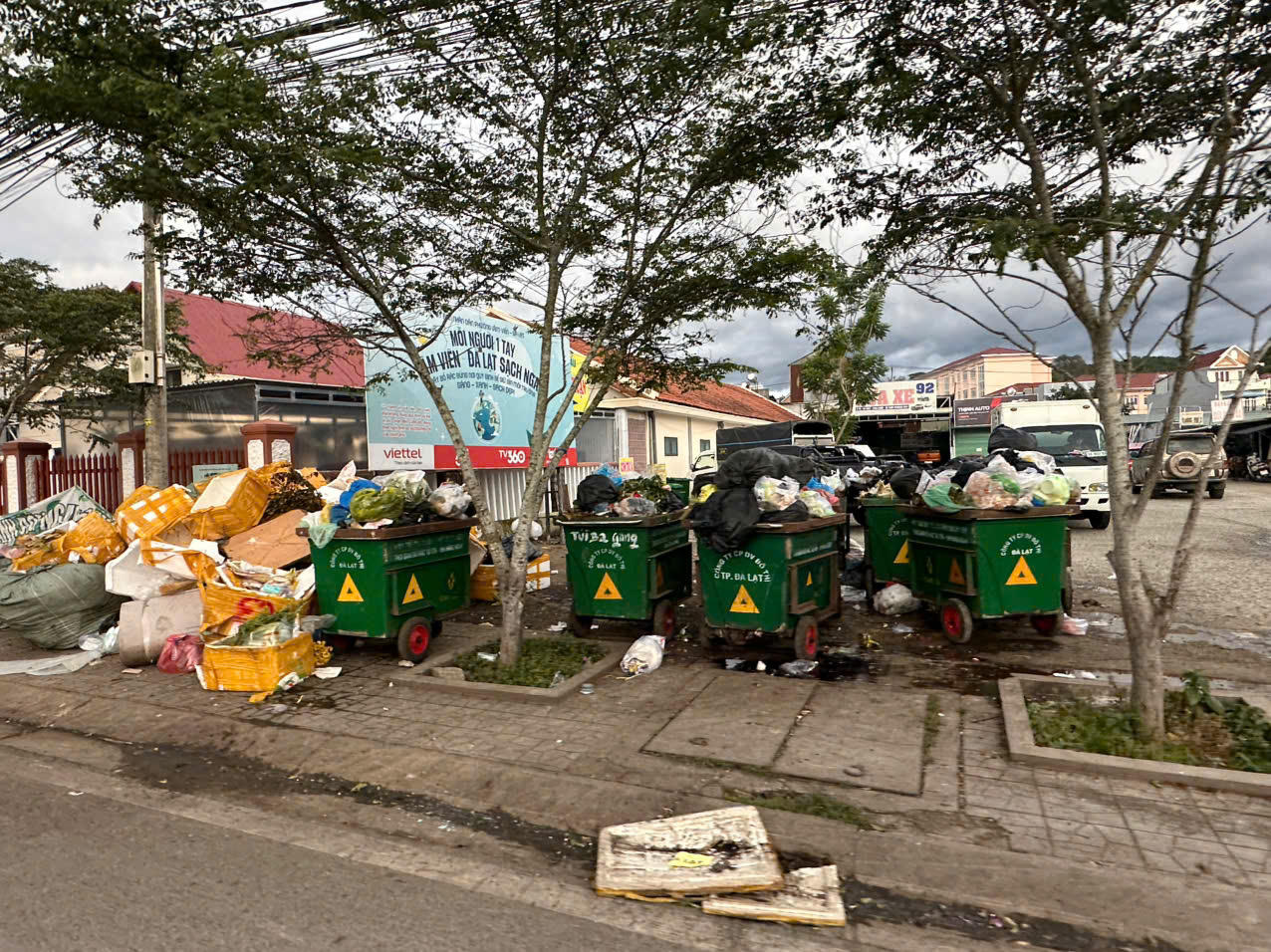 Nhiều tuyến đường ở các phường trung tâm Đà Lạt tràn ngập rác.