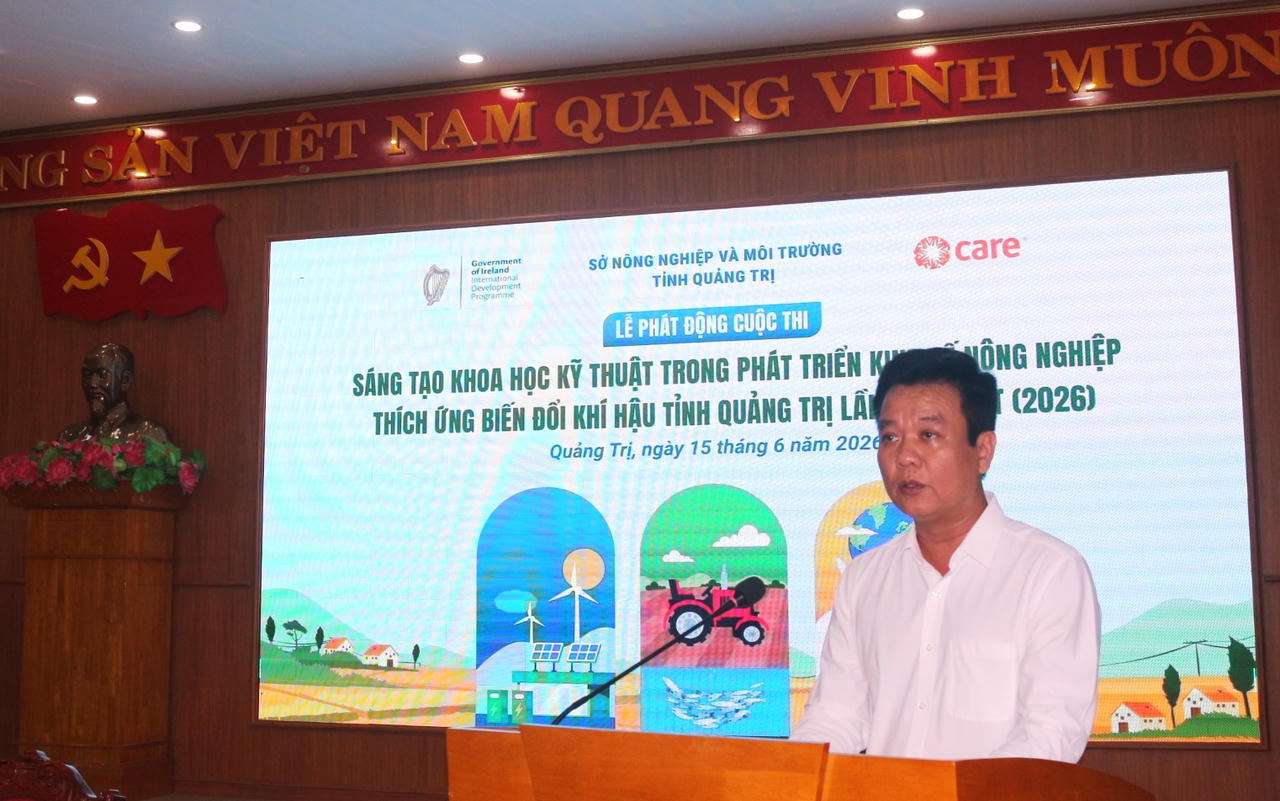 Ông Trần Quốc Tuấn, Giám đốc Sở Nông nghiệp và Môi trường tỉnh Quảng Trị, Trưởng Ban Tổ chức Cuộc thi phát biểu khai mạc lễ công bố.