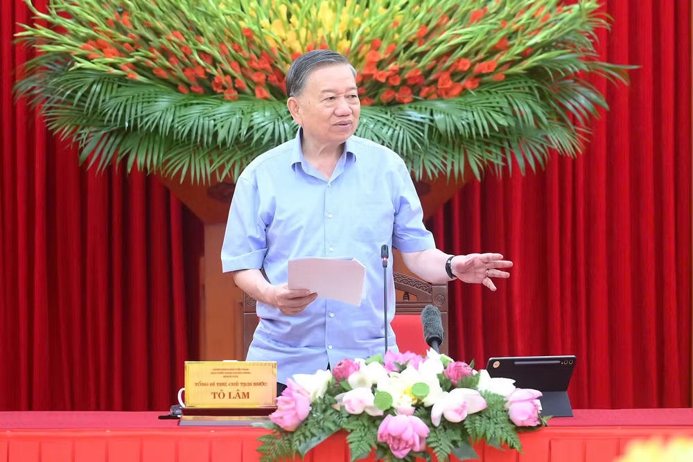 Tổng Bí thư, Chủ tịch nước Tô Lâm phát biểu tại cuộc làm việc. Ảnh: nhandan.vn