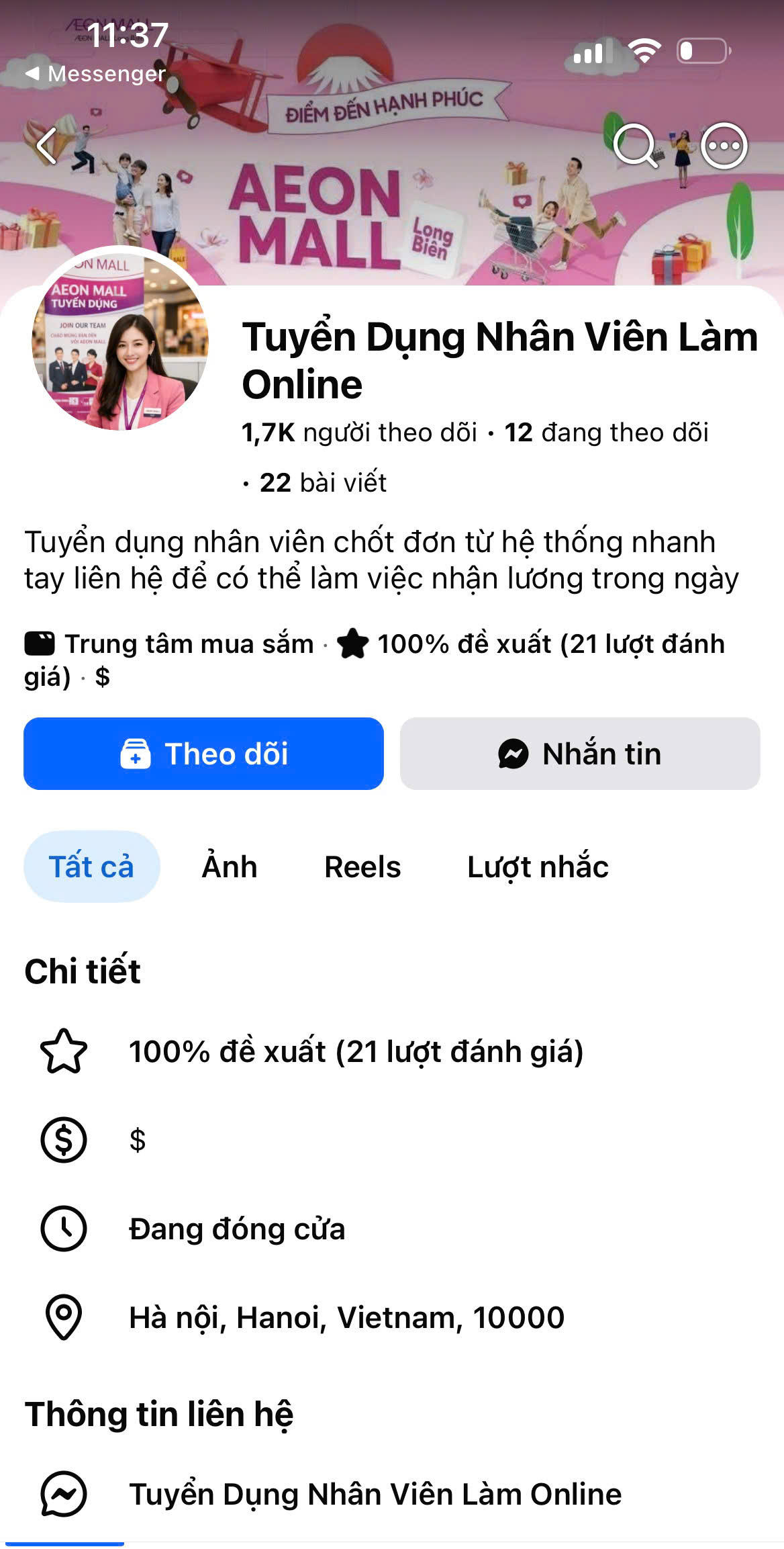 Cảnh giác với 'chiêu' mạo danh AEON Việt Nam tuyển dụng online để thu phí 