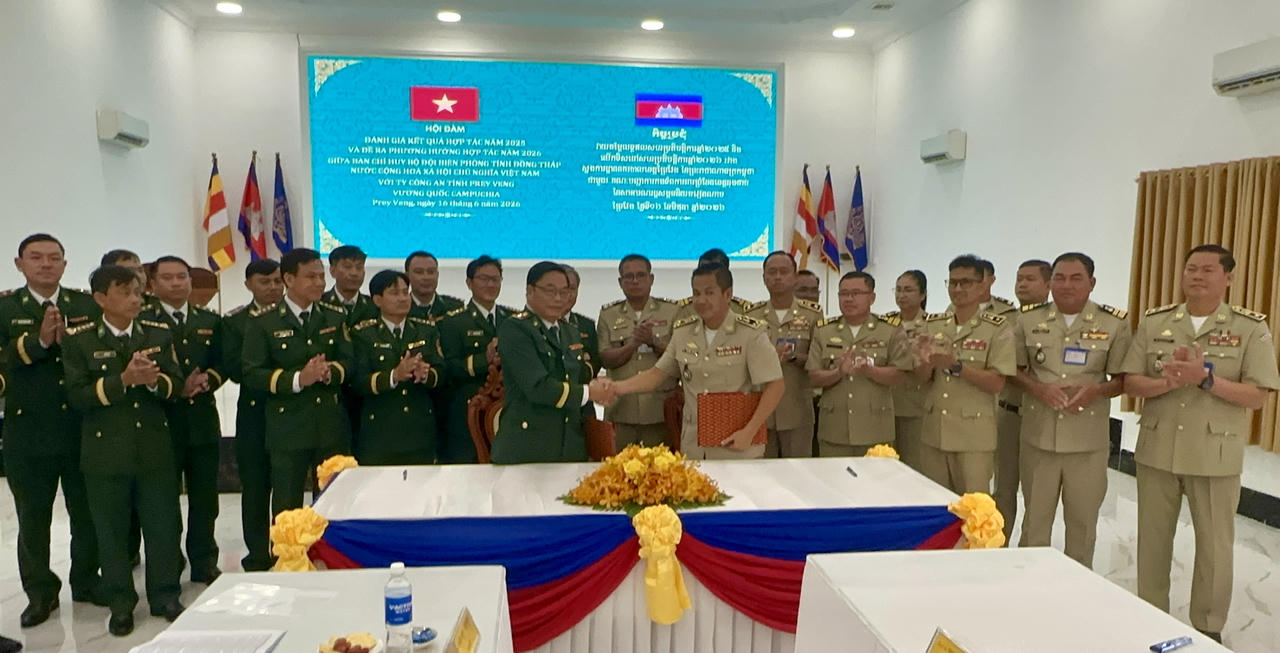 BĐBP Đồng Tháp và Ty Công an tỉnh Prey Veng ký kết thỏa thuận hợp tác năm 2026