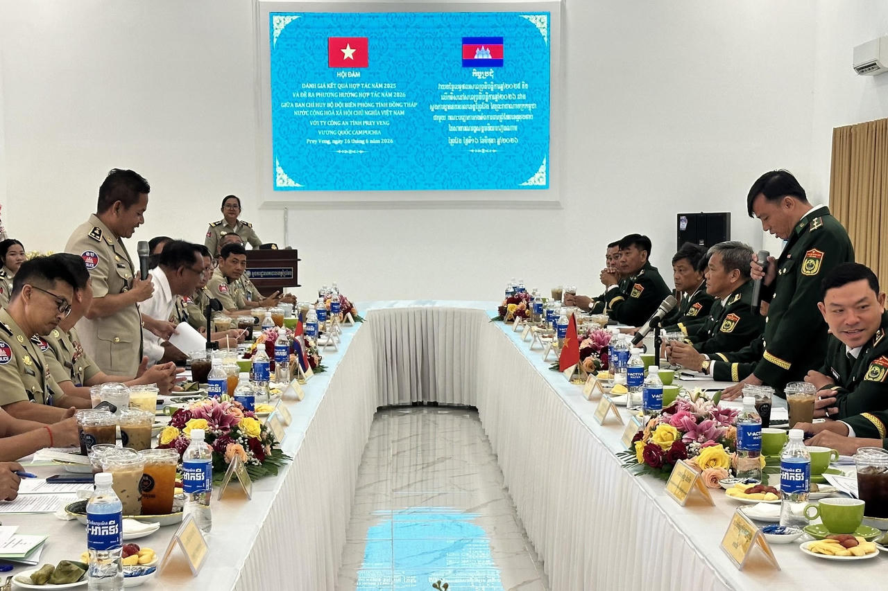 BĐBP Đồng Tháp và Ty Công an tỉnh Prey Veng (Campuchia) ký kết thỏa thuận hợp tác năm 2026