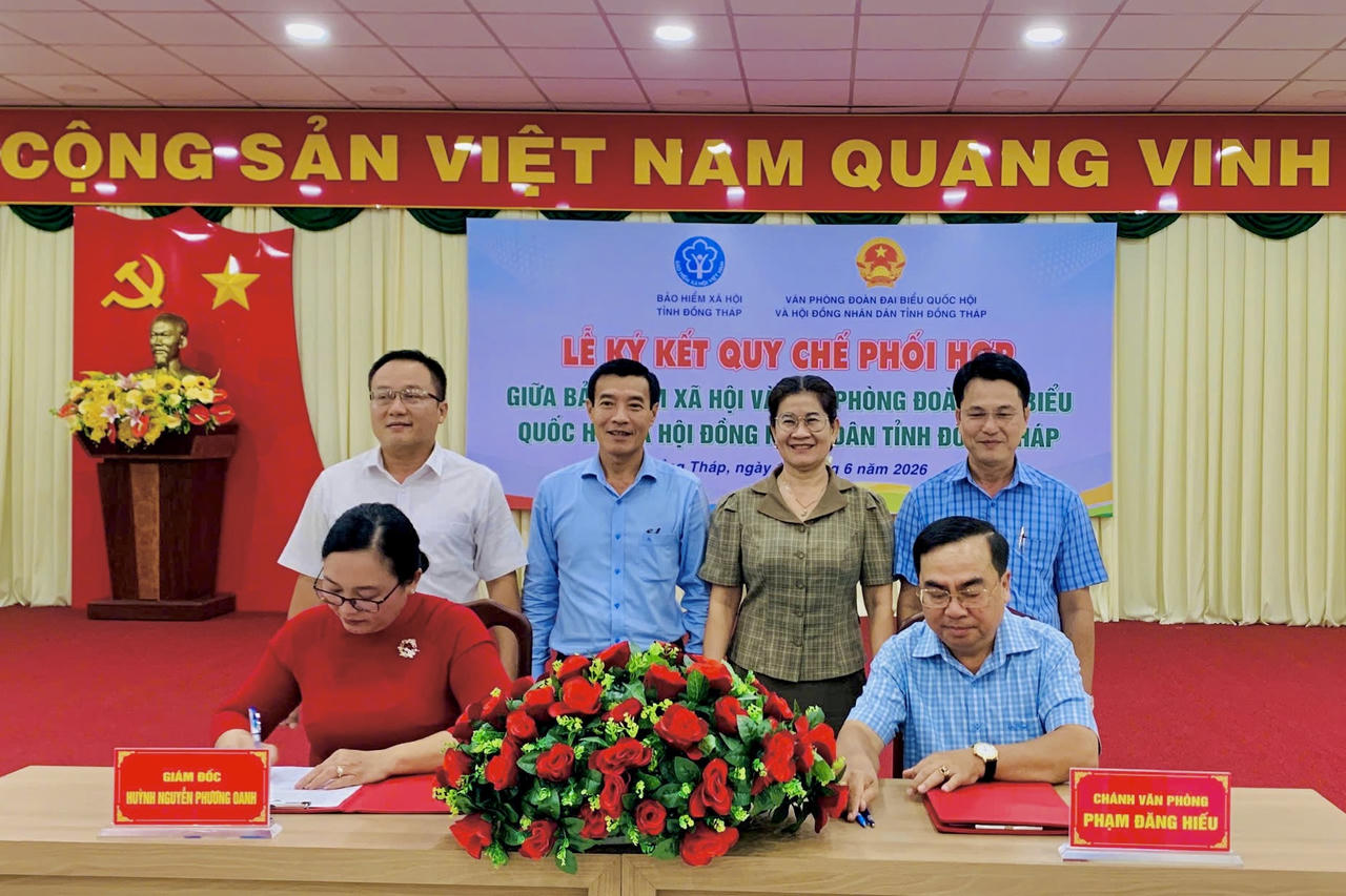 BHXH tỉnh Đồng Tháp ký kết quy chế phối hợp giai đoạn 2026 - 2031 với Văn phòng Đoàn ĐBQH và HĐND tỉnh