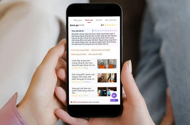 Tính năng AI đánh giá (AI Review) tổng hợp các đánh giá sản phẩm, từ đó giúp người dùng nhanh chóng đưa ra quyết định mua hàng