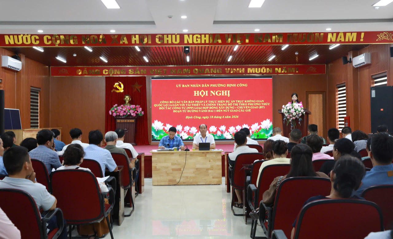 Dự án Trục không gian Quốc lộ 1A: Phường Định Công tổ chức Hội nghị công bố các văn bản pháp lý 