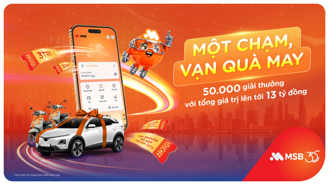 Cơ hội trúng thưởng 13 tỷ đồng trên siêu ứng dụng MSB Digital Bank