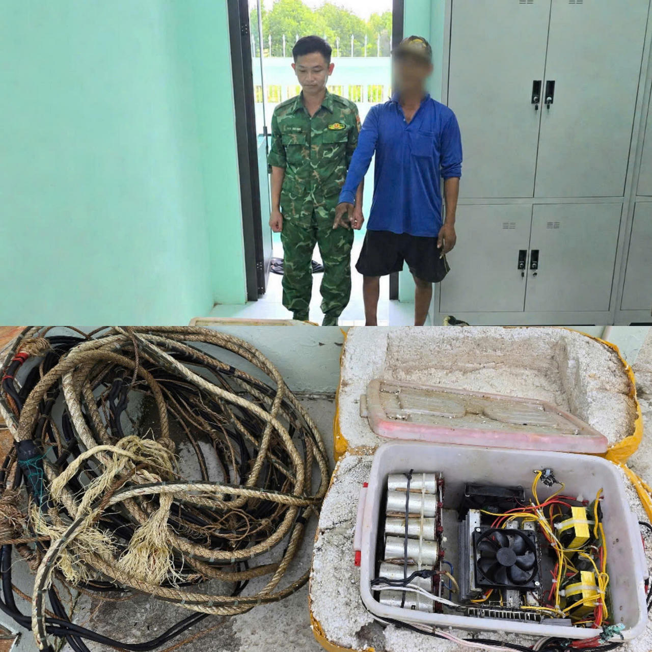 Ông Phạm Văn N đã tự nguyện giao nộp 01 bộ dụng cụ kích điện tại Trạm Kiểm soát Đồn Biên phòng Nhà Mát.