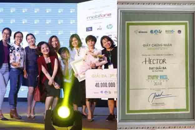 Đại diện Hector nhận Giải Ba tại cuộc thi khởi nghiệp Startup Wheel 2018.