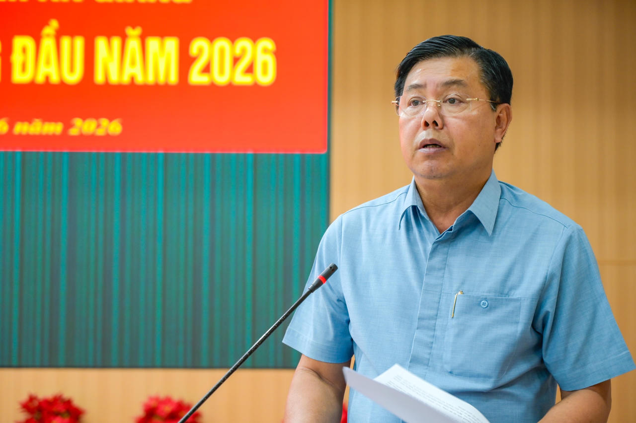 Ông Nguyễn Tiến Hải, Ủy viên Ban Chấp hành Trung ương Đảng, Bí thư Tỉnh ủy, Bí thư Đảng ủy Quân sự tỉnh phát biểu kết luận hội nghị.