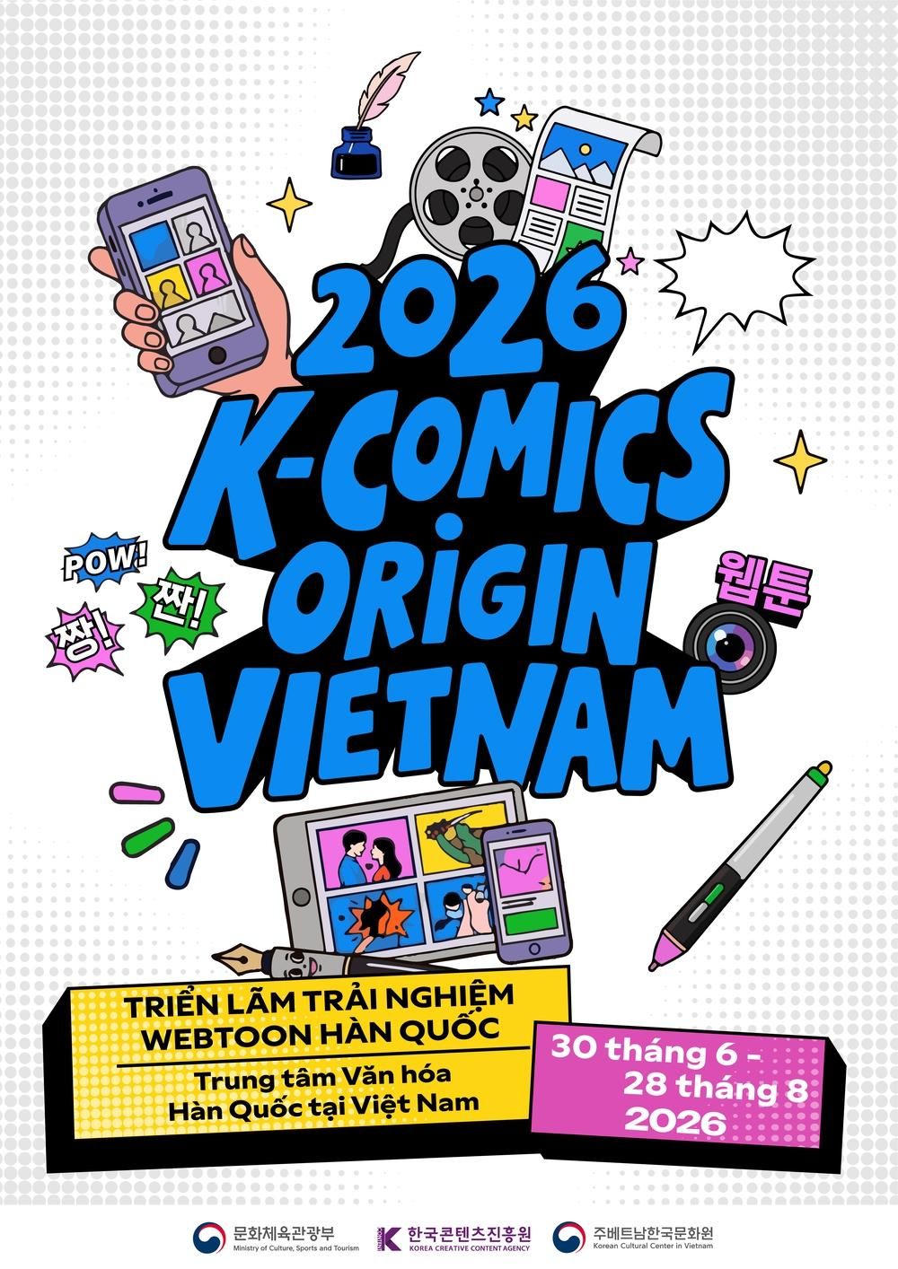 Triển lãm Webtoon Hàn Quốc K-COMICS Origin Vienam nằm trong khuôn khổ dự án “Triển lãm truyện tranh - webtoon Hàn Quốc tại các Trung tâm Văn hóa Hàn Quốc trên toàn thế giới năm 2026” (ảnh BTC).