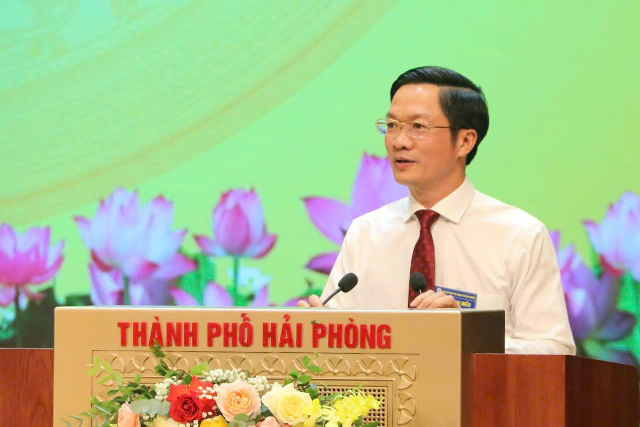 Ông Phạm Văn Lập, Phó Bí thư Thành ủy, Chủ tịch Ủy ban MTTQ Việt Nam thành phố Hải Phòng phát biểu tại Hội nghị