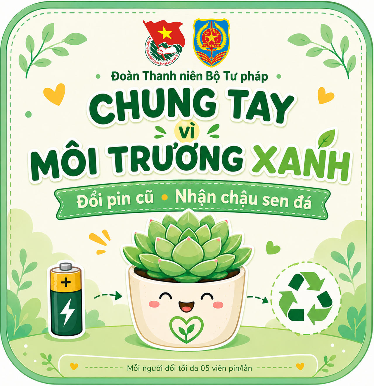 Tuổi trẻ Bộ Tư pháp “Đổi pin cũ – nhận mầm xanh”, lan tỏa thông điệp bảo vệ môi trường