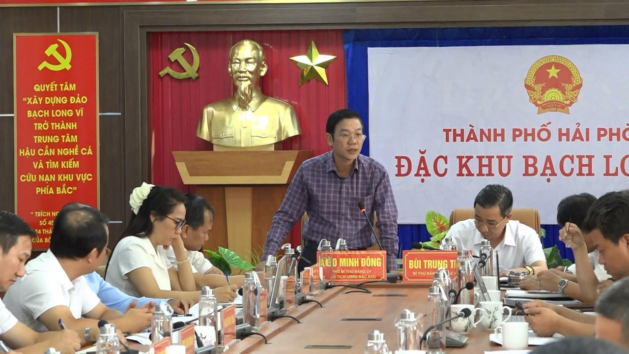 Ông Đào Minh Đông - Phó Bí Thư, Chủ tịch UBND đặc khu phát biểu tại hội nghị ngày 2/7.