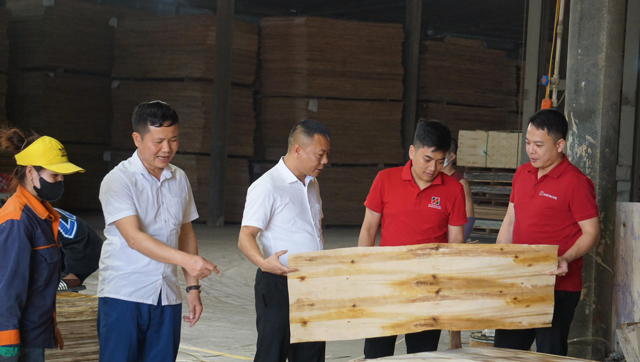 Nguồn vốn Agribank đã hỗ trợ khách hàng Vũ Đăng Bắc, Giám đốc Công ty TNHH Lâm sản Đại Phát (giữa) để sản xuất và xuất khẩu sản phẩm gỗ có chứng chỉ FSC sang châu Âu.