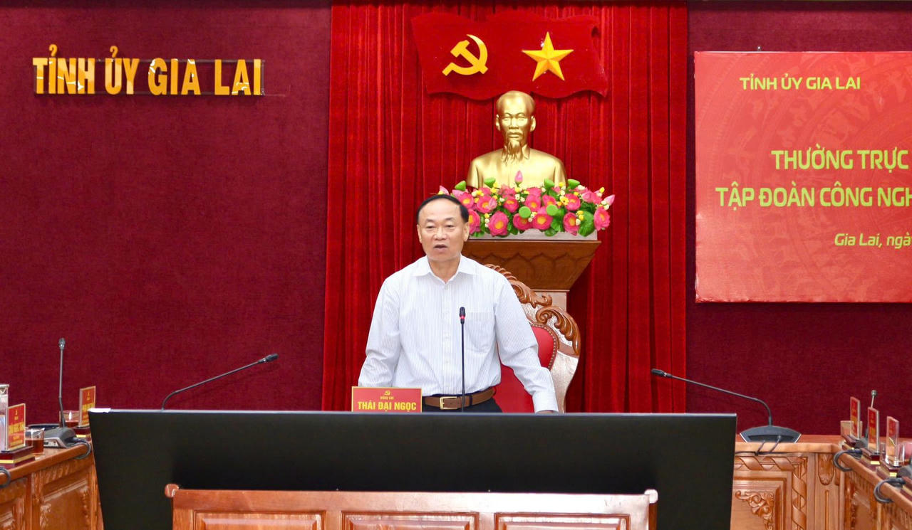 Ông Thái Đại Ngọc - Bí thư Tỉnh ủy Gia Lai phát biểu tại buổi làm việc. (Ảnh: Ngọc Minh)
