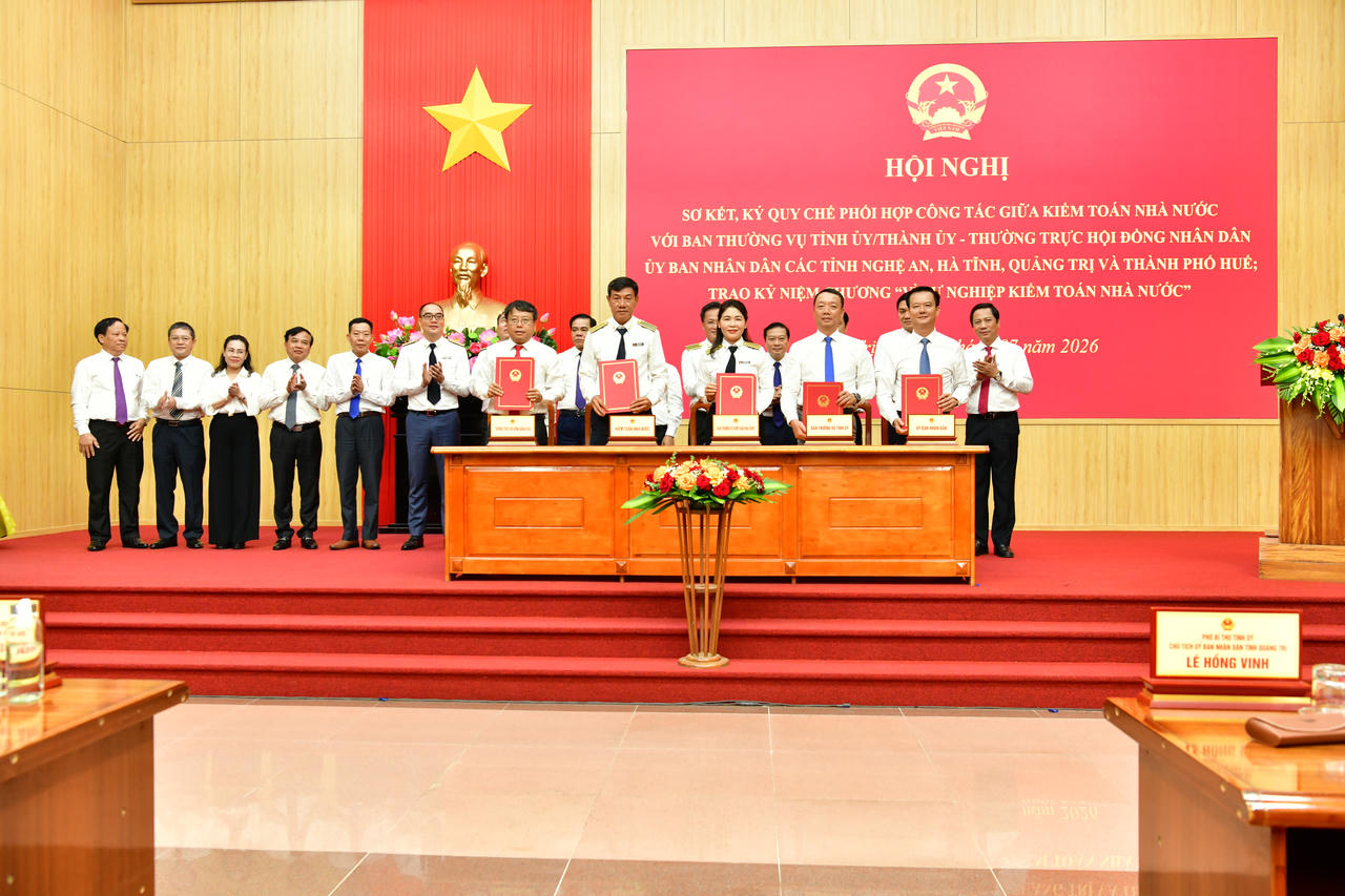 Kiểm toán nhà nước ký Quy chế phối hợp công tác với Nghệ An, Hà Tĩnh, Quảng Trị và TP Huế