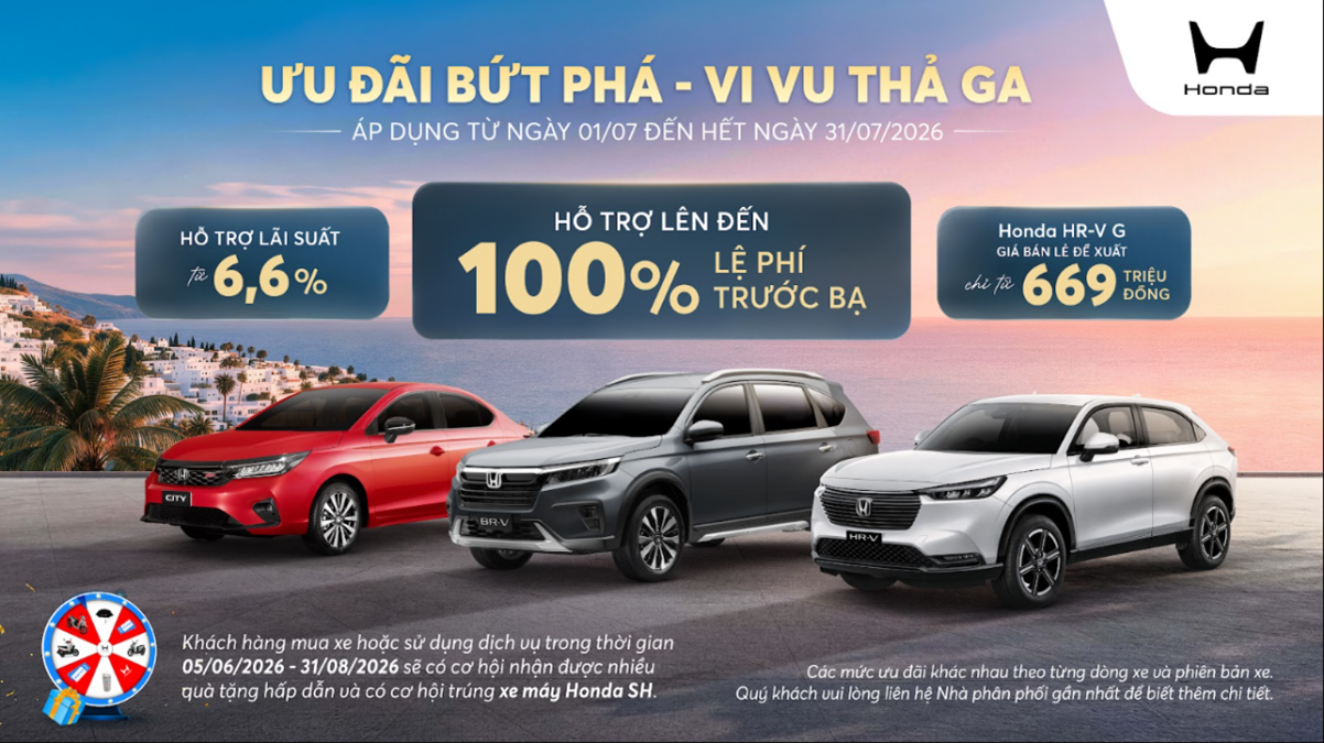 Honda Việt Nam giảm giá HR-V phiên bản G và ưu đãi cho khách hàng mua ô tô trong tháng 7
