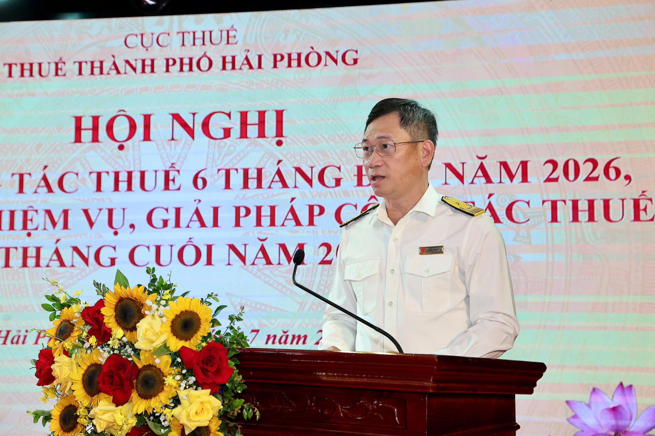 Phó Trưởng Thuế thành phố Hải Phòng Phạm Tuấn Anh phát biểu tại Hội nghị.