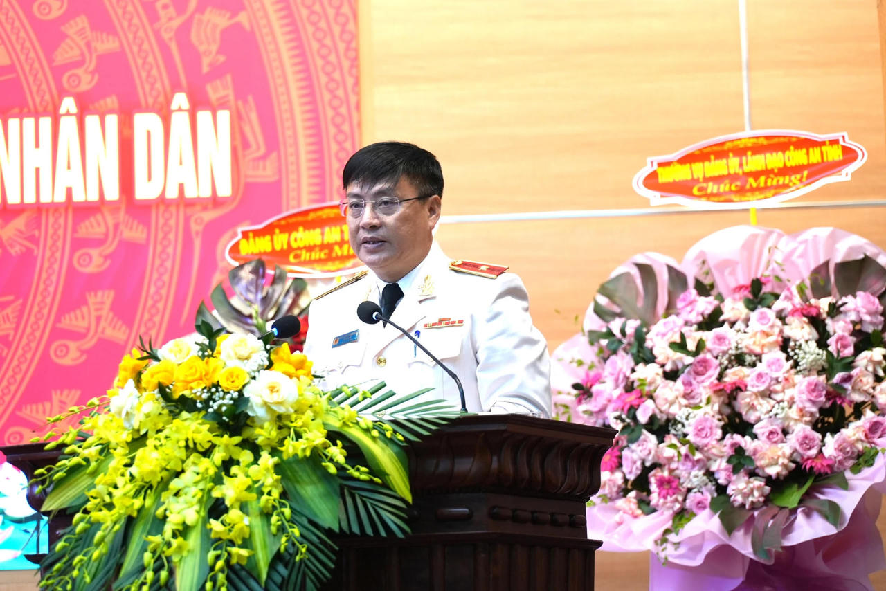 Thiếu tướng Nguyễn Thanh Liêm, Giám đốc Công an tỉnh phát biểu tại buổi lễ.