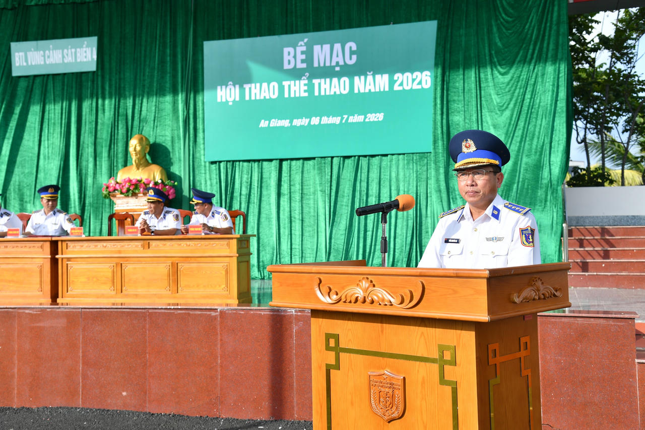 Đại tá Trần Nguyên Lai - Phó Tư lệnh, Tham mưu trưởng Bộ Tư lệnh Vùng Cảnh sát biển 4, Trưởng ban tổ chức Hội thao phát biểu bế mạc.