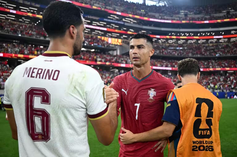 Tây Ban Nha đã vượt qua Bồ Đào Nha ở vòng 16 đội World Cup 2026, Mikel Merino ghi bàn thắng duy nhất ở những phút cuối.(Ảnh FIFA)