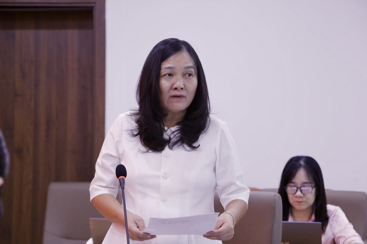 Bà Nguyễn Thị Hảo, PGĐ Sở Tư pháp tỉnh Cao Bằng phát biểu tại hội nghị. (Ảnh: Thanh Tùng)