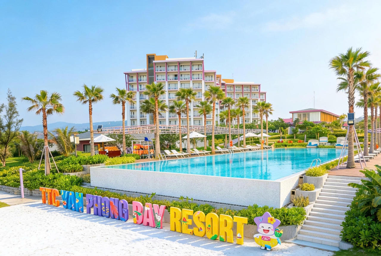 Nghỉ dưỡng tại TTC Van Phong Bay Resort, du khách có thể vui chơi công viên nước, tham quan rừng phượng, Tiny Zoo và chơi pickleball miễn phí.