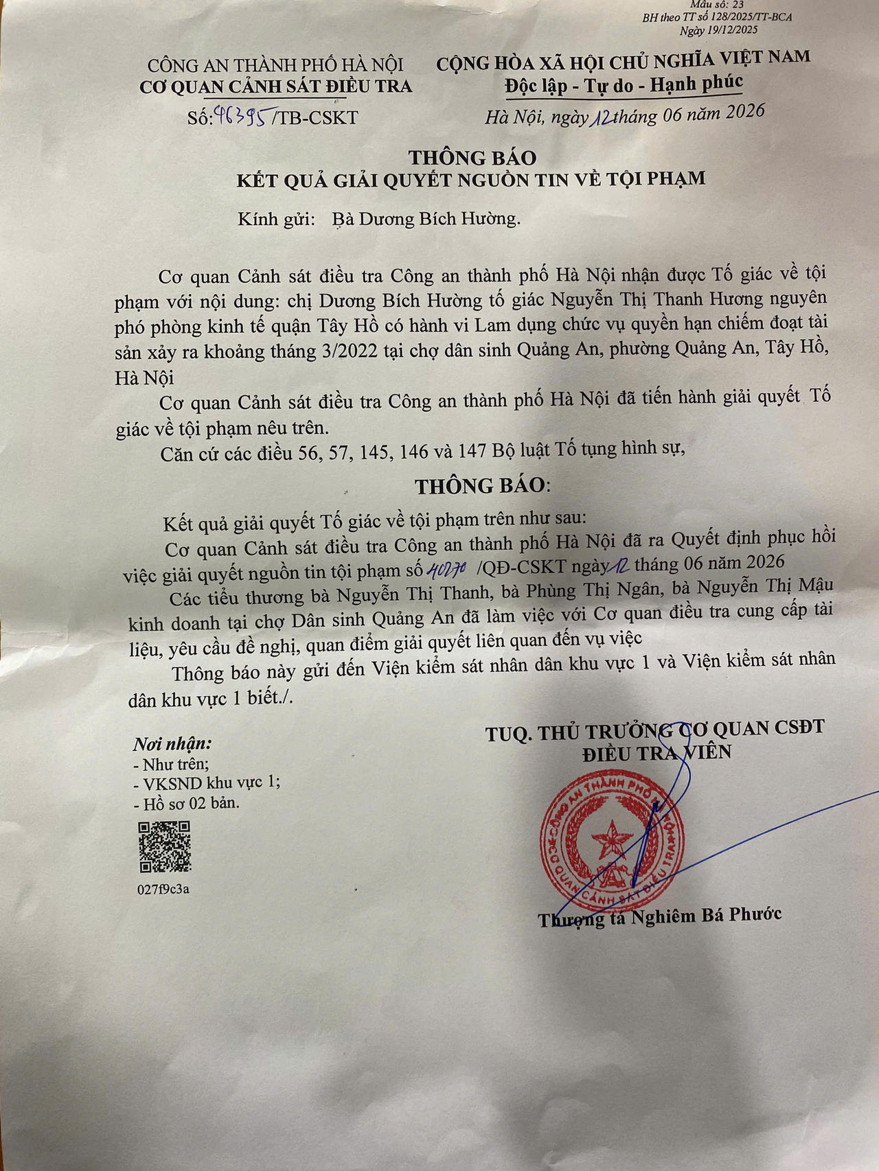 Hà Nội: Phục hồi điều tra nguyên phó phòng kinh tế bị tố Lạm dụng chức vụ quyền hạn chiếm đoạt tài sản