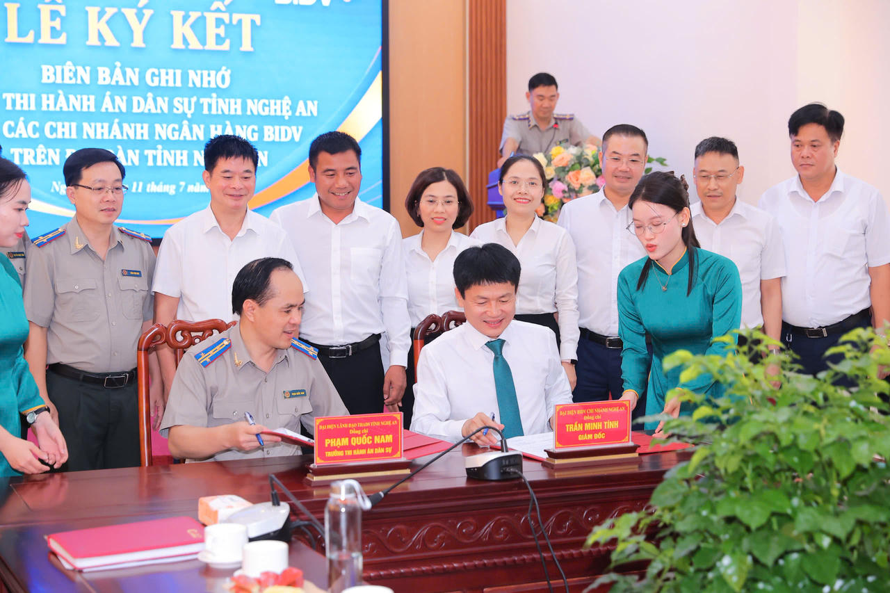 Thi hành án dân sự Nghệ An ký kết biên bản ghi nhớ với các chi nhánh ngân hàng BIDV trên địa bàn