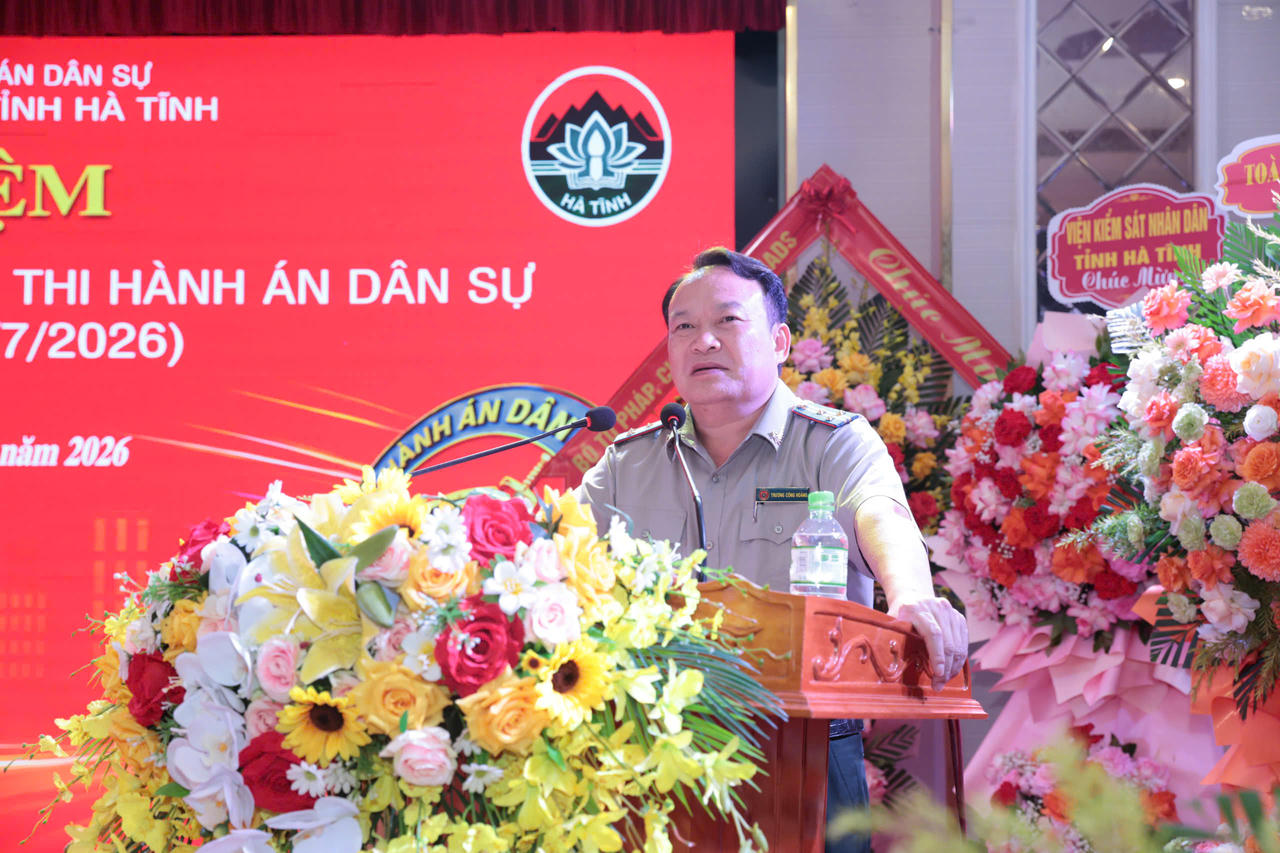 Ông Trương Công Hoàng - Trưởng THADS tỉnh Hà Tĩnh trình bày diễn văn tại lễ kỷ niệm.