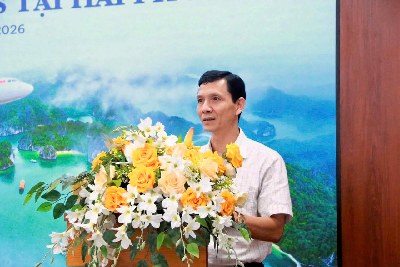 Phó Giám đốc Sở Văn hóa, Thể thao và Du lịch Hải Phòng Đỗ Thanh Bình phát biểu tại hội nghị.