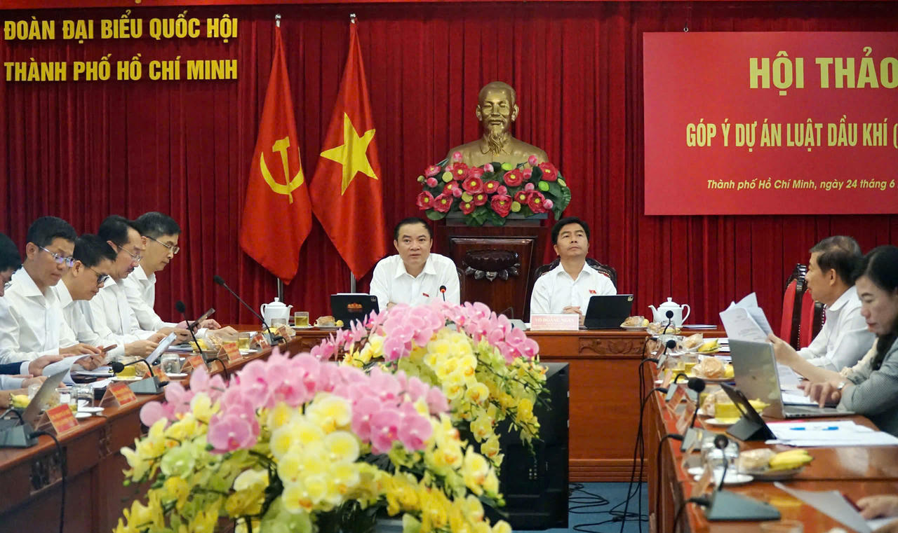 Đại biểu Quốc hội Lê Ngọc Sơn - Chủ tịch HĐTV Petrovietnam phát biểu tại Hội thảo góp ý dự án Luật Dầu khí (sửa đổi).