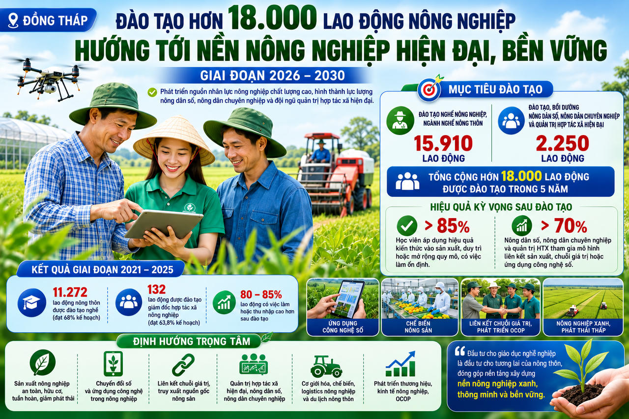 Đồng Tháp hướng tới đào tạo hơn 18.000 lao động nông nghiệp