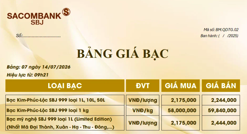 Giá bạc ngày 14/7: Bạc thế giới 'đi lùi', bạc trong nước ổn định quanh ngưỡng 59,8 triệu đồng/kg