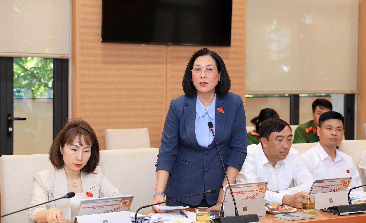 Đại biểu Nguyễn Thị Vân phát biểu tại phiên họp.