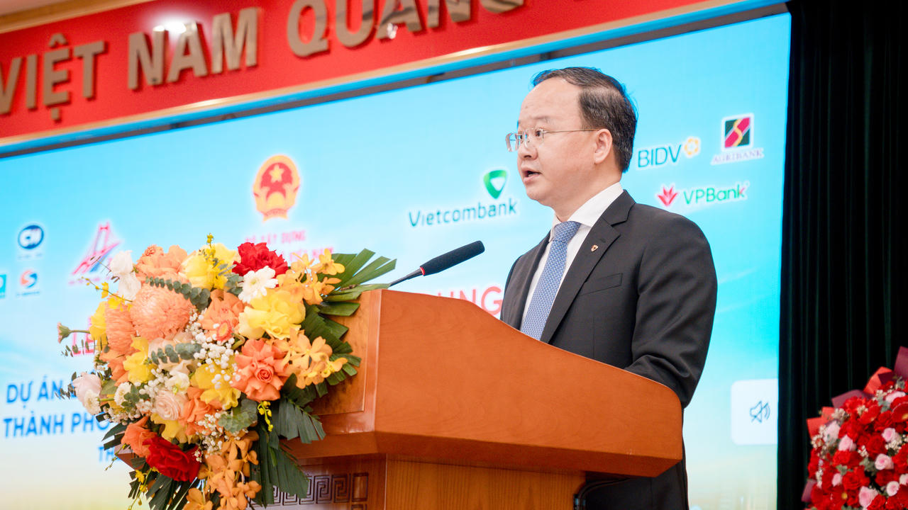Ông Lê Quang Vinh - Tổng Giám đốc Vietcombank phát biểu tại buổi lễ. (Ảnh: Lê Lối)