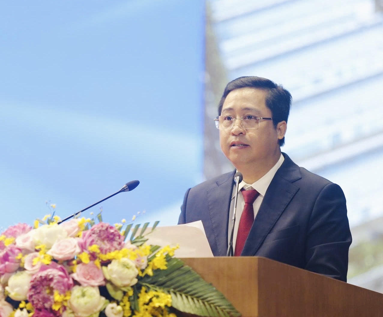 Bí thư Tỉnh ủy Lào Cai Dương Quốc Huy phát biểu chào mừng Hội nghị (Ảnh: Nguyễn Hải)