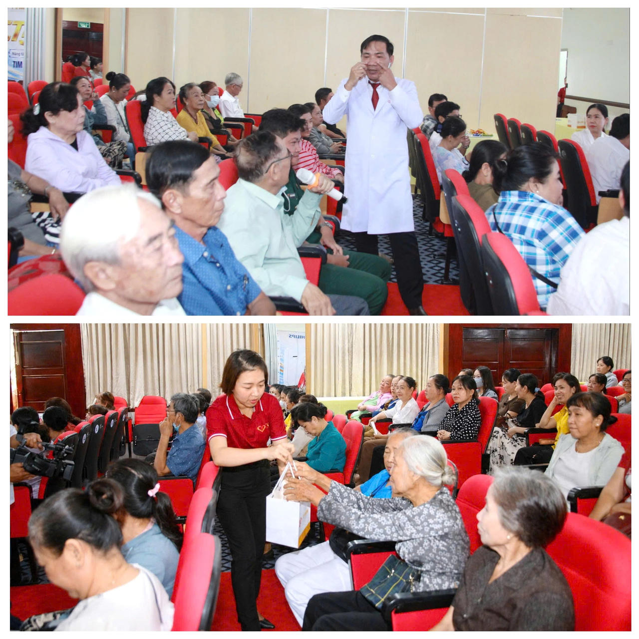 Phần giao lưu hỏi - đáp diễn ra sôi nổi với nhiều câu hỏi thực tế của người dân về phòng ngừa đột quỵ; nhiều phần quà ý nghĩa được Ban tổ chức trao tặng (Ảnh: Trọng Nghĩa).