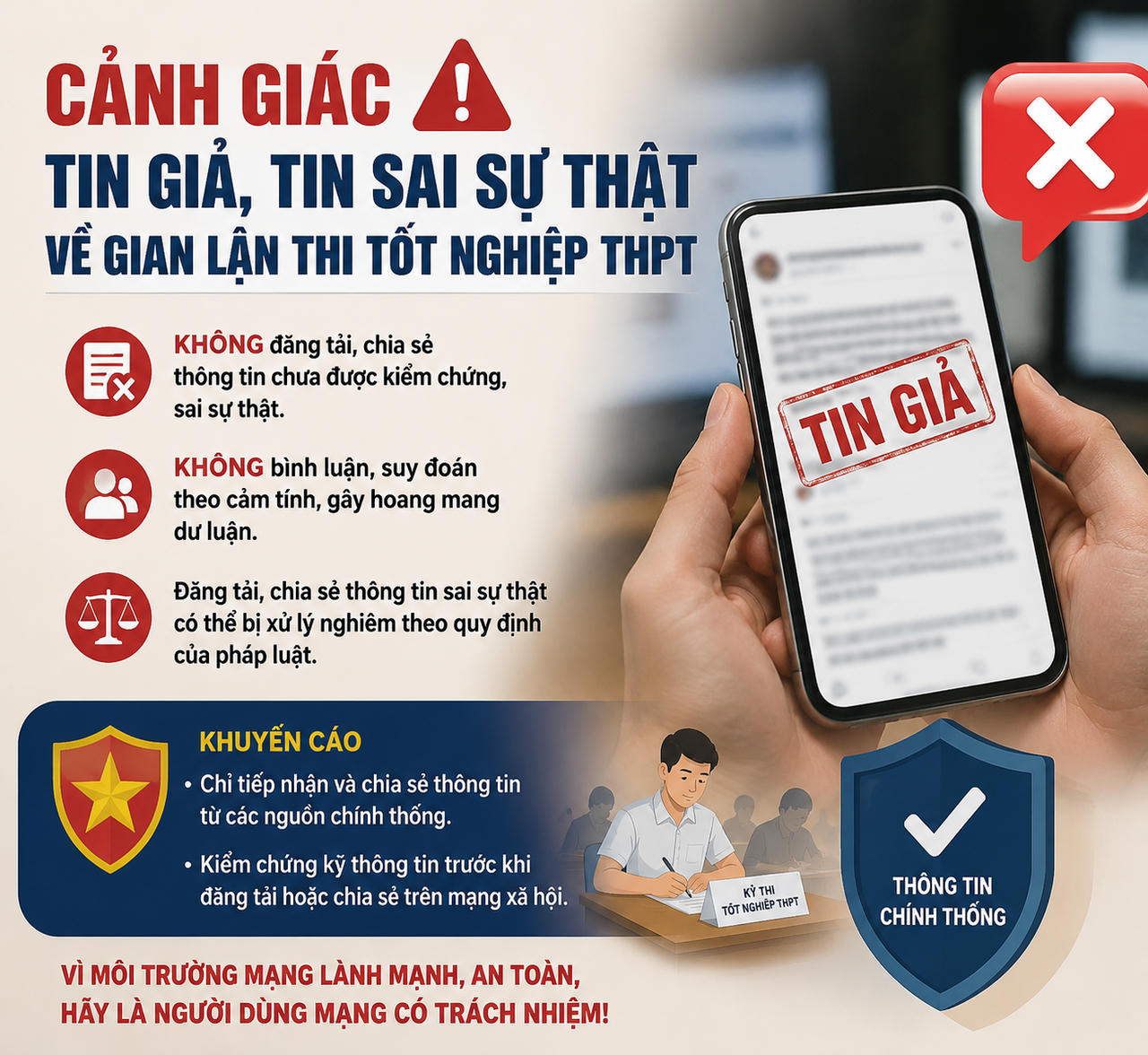 Công an tỉnh Ninh Bình cảnh báo thông tin sai sự thật về gian lận thi tốt nghiệp THPT
