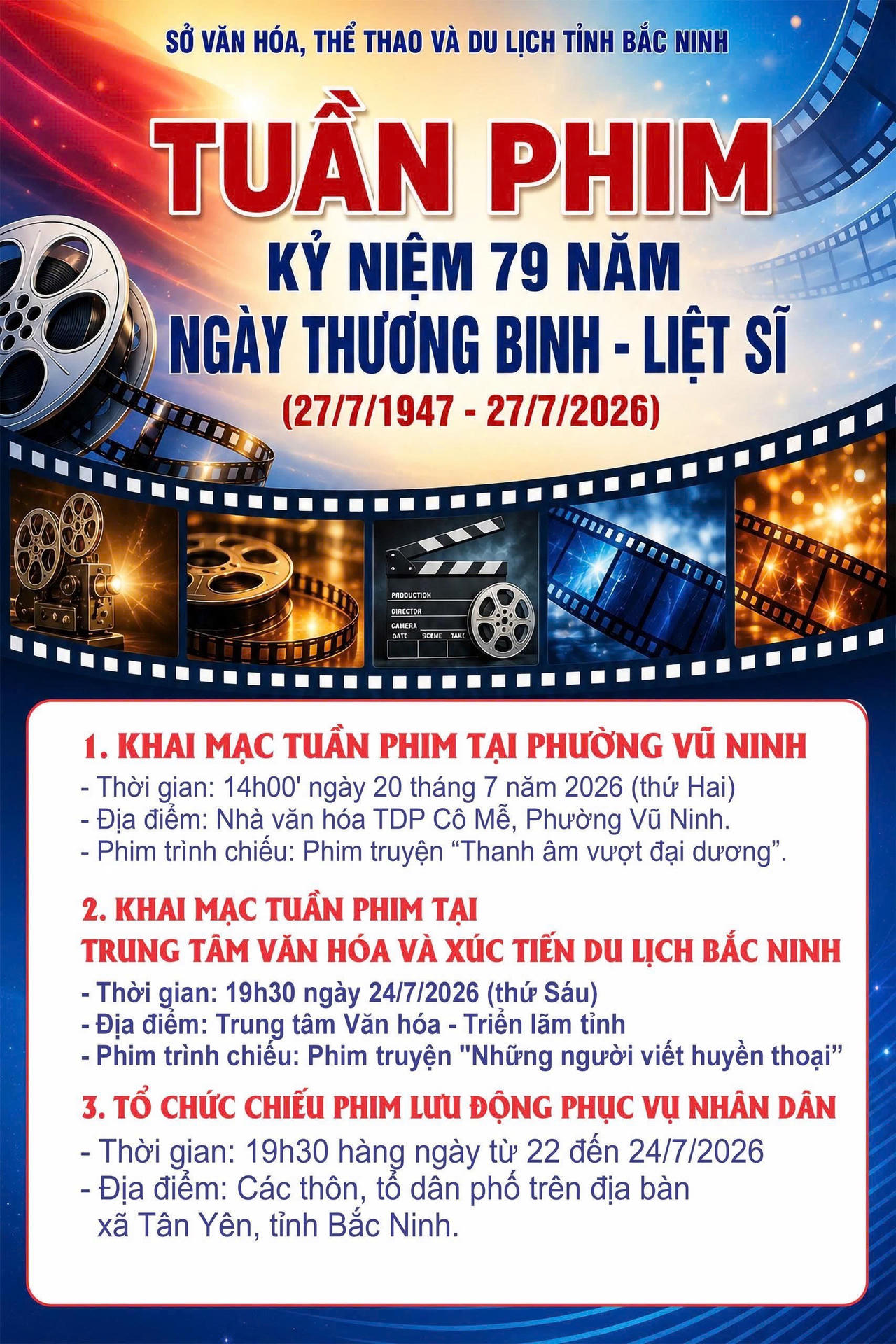 Bắc Ninh tổ chức Tuần phim kỷ niệm 79 năm Ngày Thương binh - Liệt sĩ