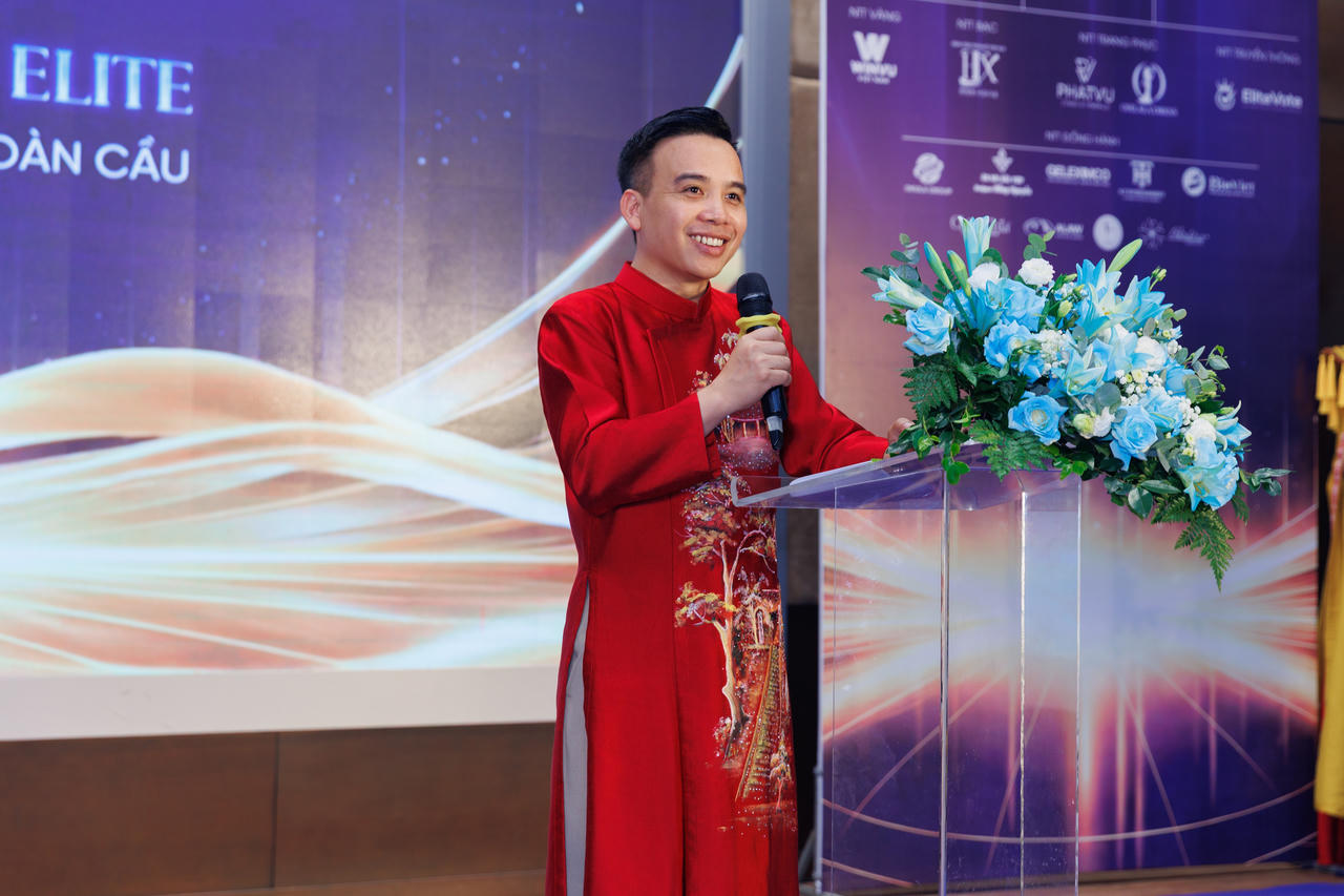 Ông Vũ Đình Thao, Trưởng ban Tổ chức, thông tin về việc công bố cuộc thi Miss Global Business Elite 2026 - Hoa hậu Doanh nhân Tinh hoa Toàn cầu 2026.
