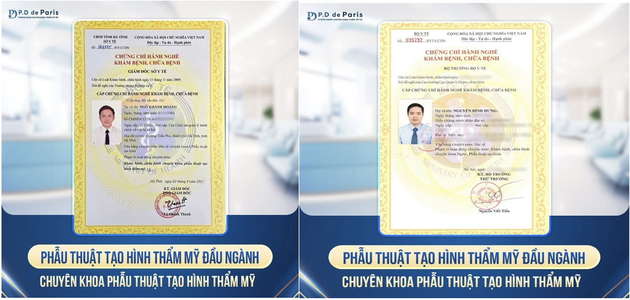 Đội ngũ y, bác sĩ tại P.D De Paris có giấy phép hành nghề theo quy định, được đào tạo đúng chuyên môn, giàu kinh nghiệm.