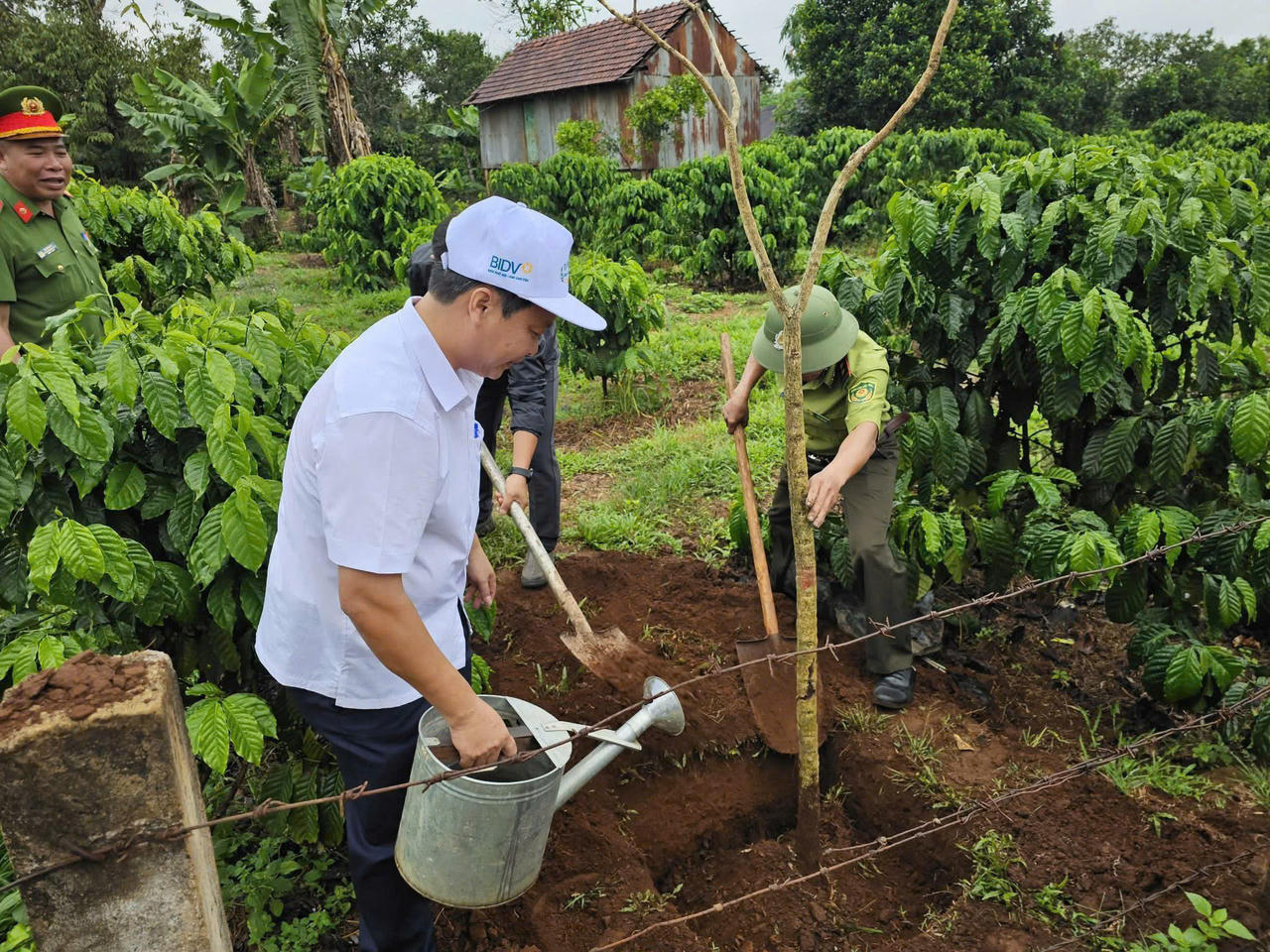 Lãnh đạo xã Ia Phí tham gia trồng cây nhân ngày 19/5. (Ảnh: UBND xã Ia Phí)