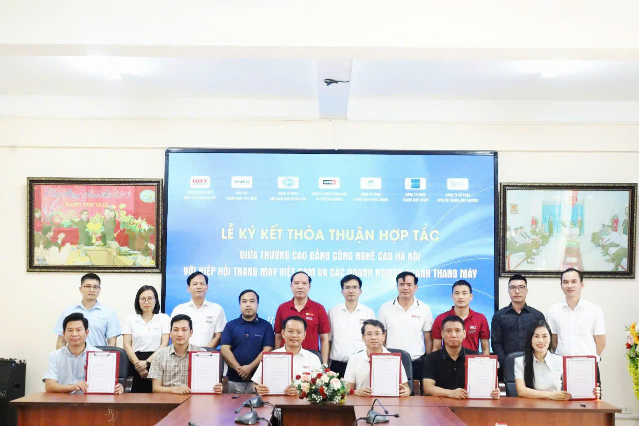 Lễ ký kết thỏa thuận hợp tác với Hiệp hội Thang máy Việt Nam (VNEA) và các doanh nghiệp ngành thang máy mở ra mô hình liên kết đào tạo theo hướng “Nhà trường – Hiệp hội – Doanh nghiệp”.